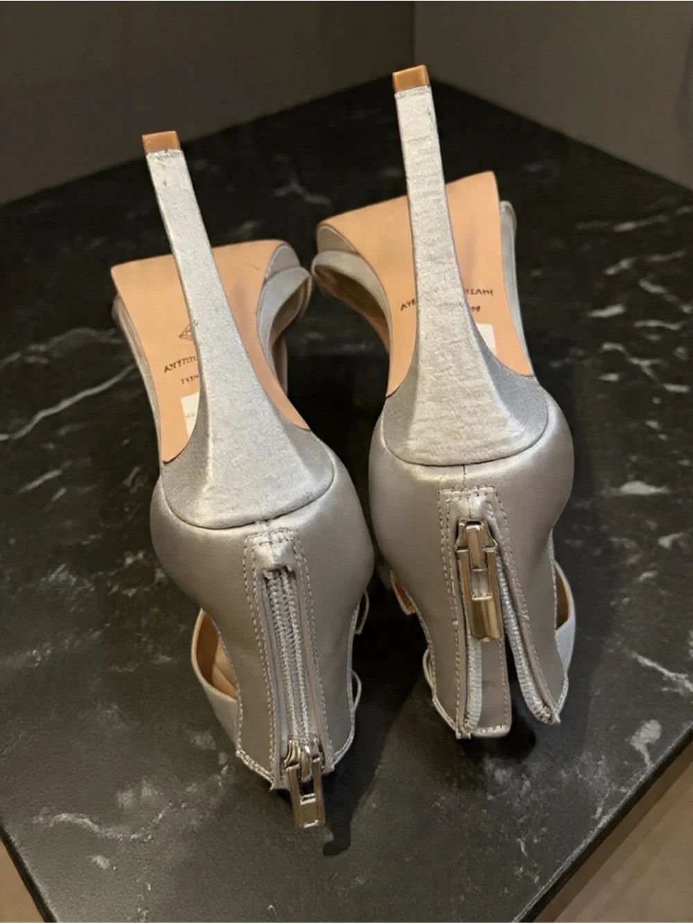 Antonio Melani Silver Rhinestone Strappy Stiletto Peep Toe Heel Zip Leather Sole - Picture 5 of 12